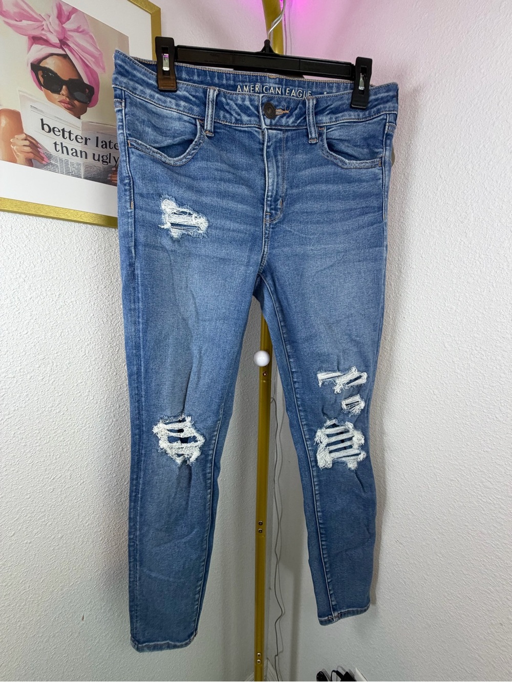 American Eagle Outfitters Women's Ripped Skinny Jeans - Blue - Size 12 - Fuzzies - Picture 2 of 8